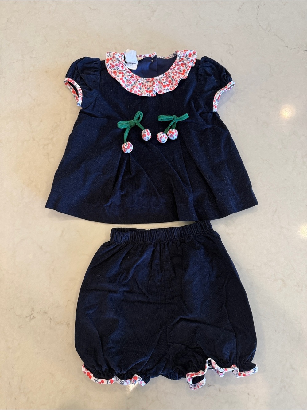 2T Navy Cherry Trim Girls' Matching Set